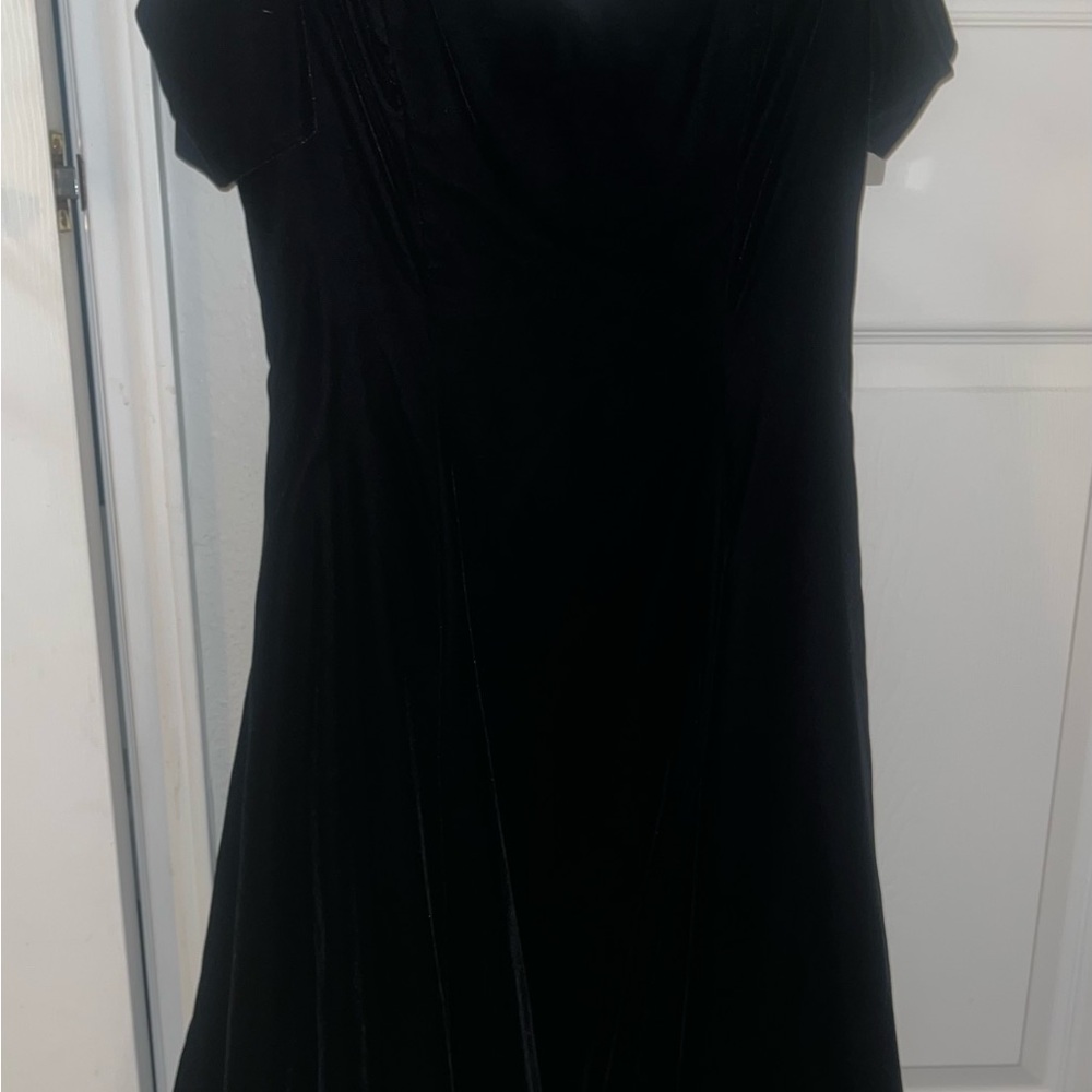 Vintage Karen Lucas for Niki Black Velvet scalloped off the shoulder dressPetite